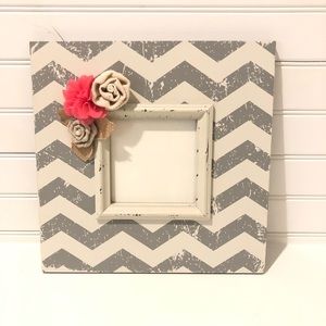 Grey, pink and white chevron picture frame